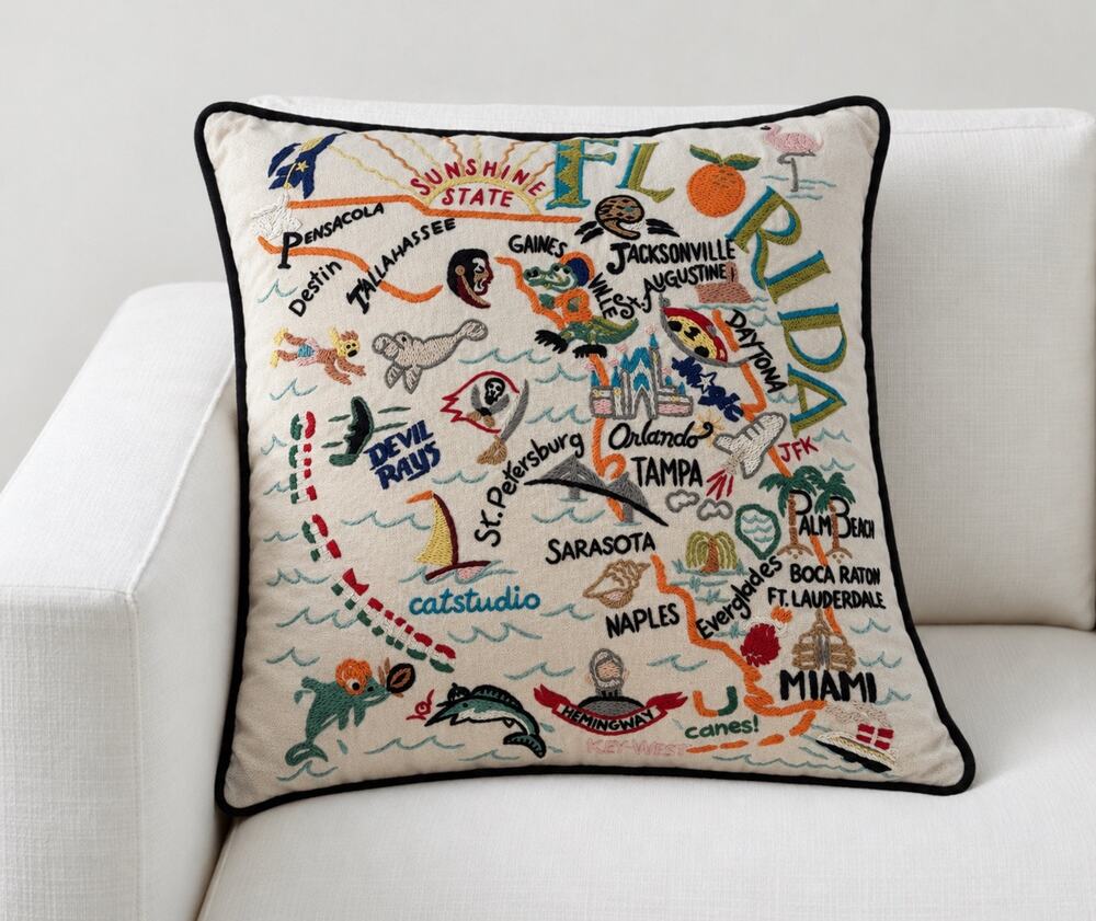 Catstudio Florida Hand-Embroidered Geography Throw Pillow 2005
